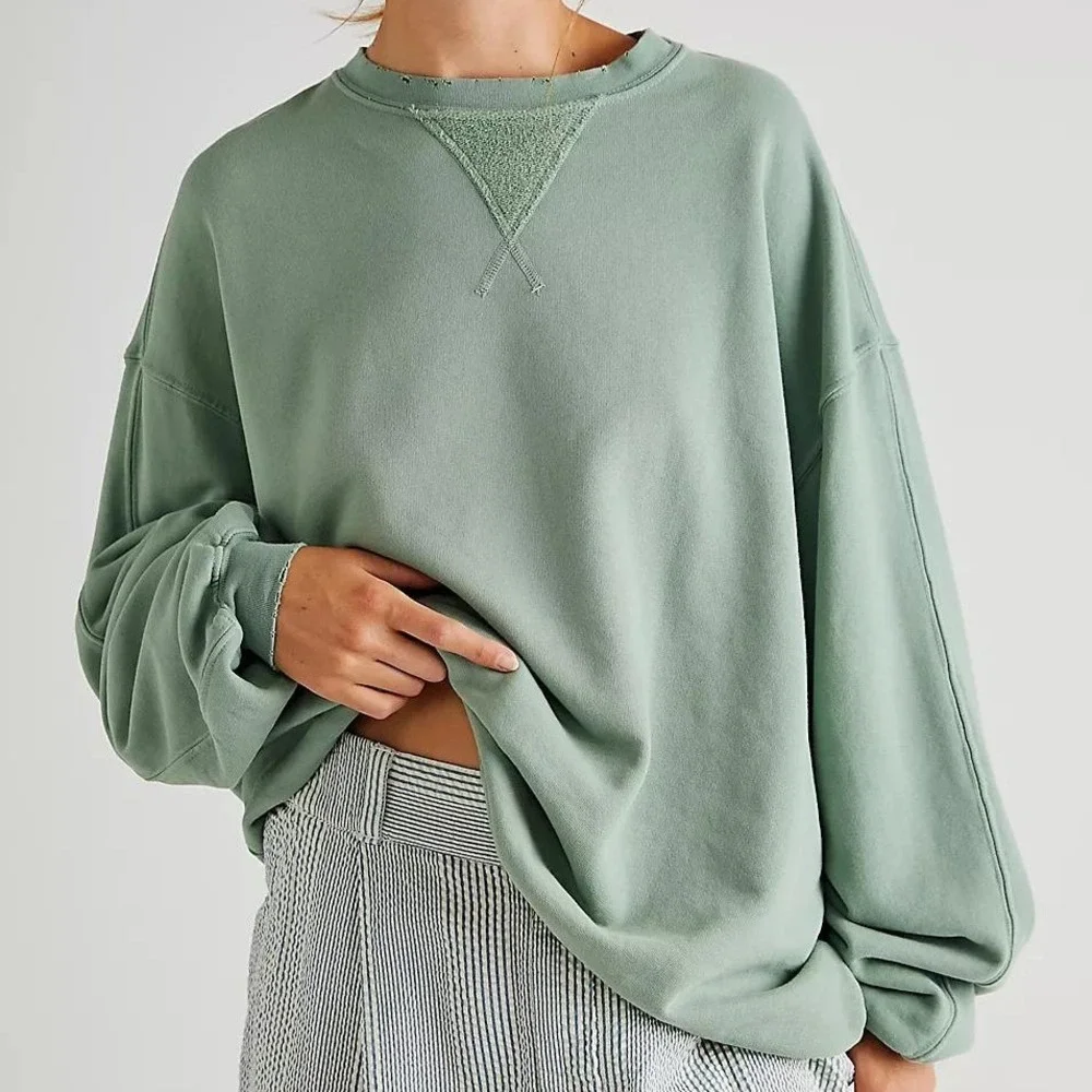 Free People Over & Out Pullover Crewneck Washed Pink Combo Small New With Tags - Picture 1 of 5